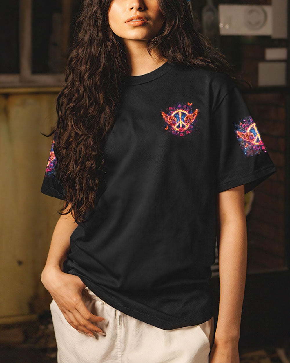 Soul of a Gypsy Heart of a Hippie Spirit of a Fairy Hippie Peace Sign and Floral AOP Shirts _14_ Zqkfm