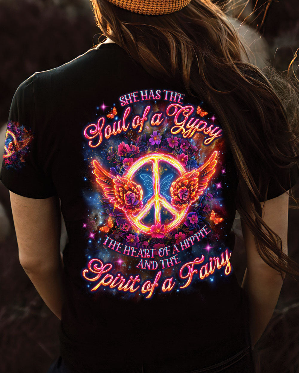 Soul of a Gypsy Heart of a Hippie Spirit of a Fairy Hippie Peace Sign and Floral AOP Shirts _3_ JkQvh