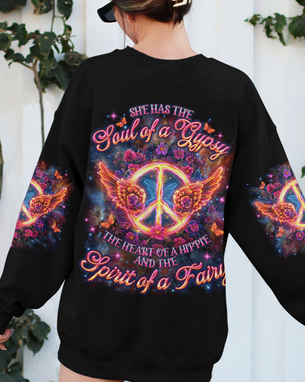 Soul of a Gypsy Heart of a Hippie Spirit of a Fairy Hippie Peace Sign and Floral AOP Shirts _7_ 0h2nS