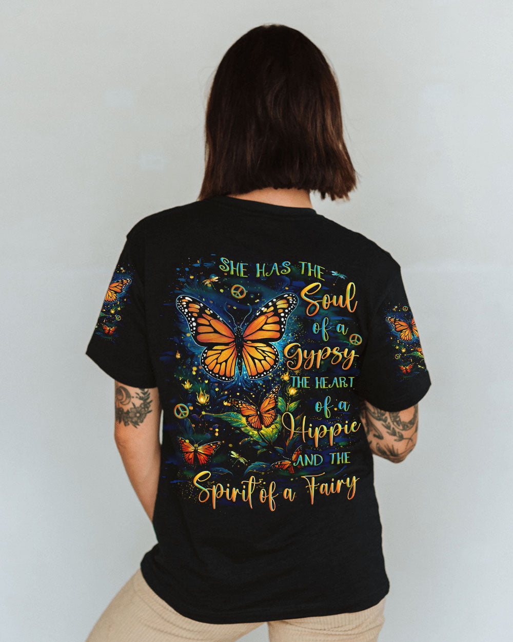 Soul of a Gypsy Heart of a Hippie Spirit of a Fairy Monarch Butterfly Boho AOP Shirts _10_ LoMRo