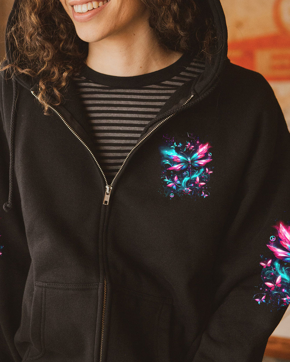 Soul of a Gypsy Heart of a Hippie Spirit of a Fairy Neon Butterfly Hippie AOP Shirts _10_ IsNFo