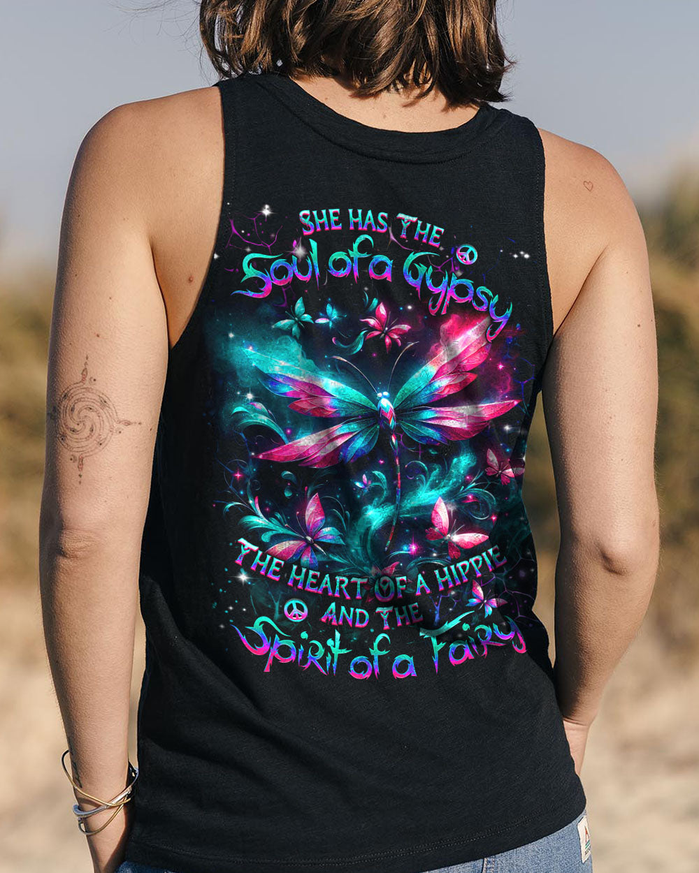 Soul of a Gypsy Heart of a Hippie Spirit of a Fairy Neon Butterfly Hippie AOP Shirts _13_ XRSHW