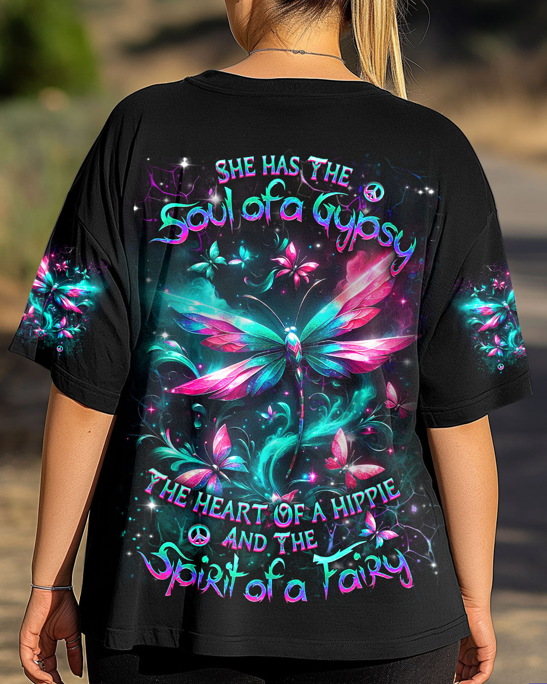 Soul of a Gypsy Heart of a Hippie Spirit of a Fairy Neon Butterfly Hippie AOP Shirts _3_ BZTKL