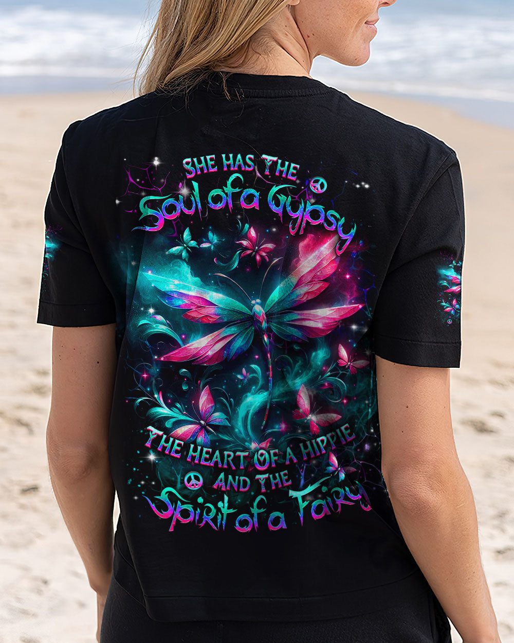 Soul of a Gypsy Heart of a Hippie Spirit of a Fairy Neon Butterfly Hippie AOP Shirts _5_ 2M54V