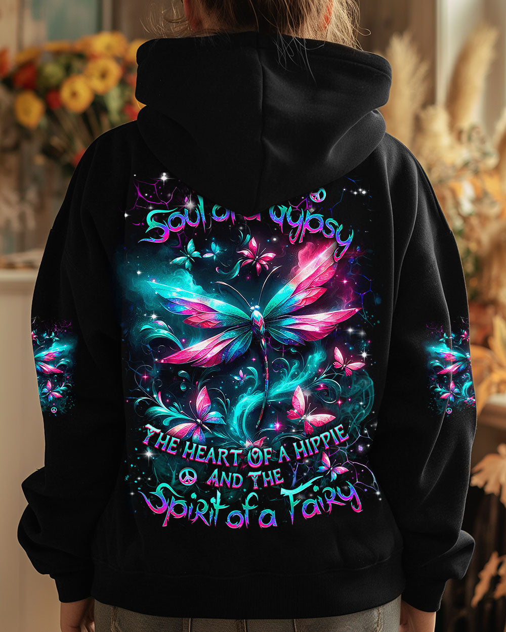 Soul of a Gypsy Heart of a Hippie Spirit of a Fairy Neon Butterfly Hippie AOP Shirts _7_ XHBvI