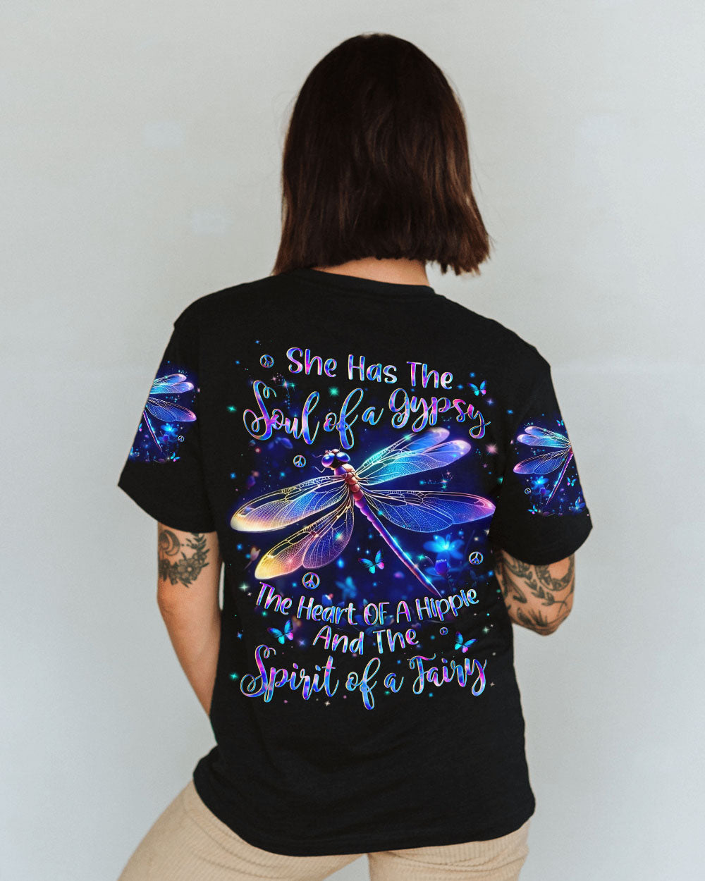 Soul of a Gypsy Heart of a Hippie Spirit of a Fairy Neon Dragonfly Galaxy AOP Shirts _10_ TeNwe