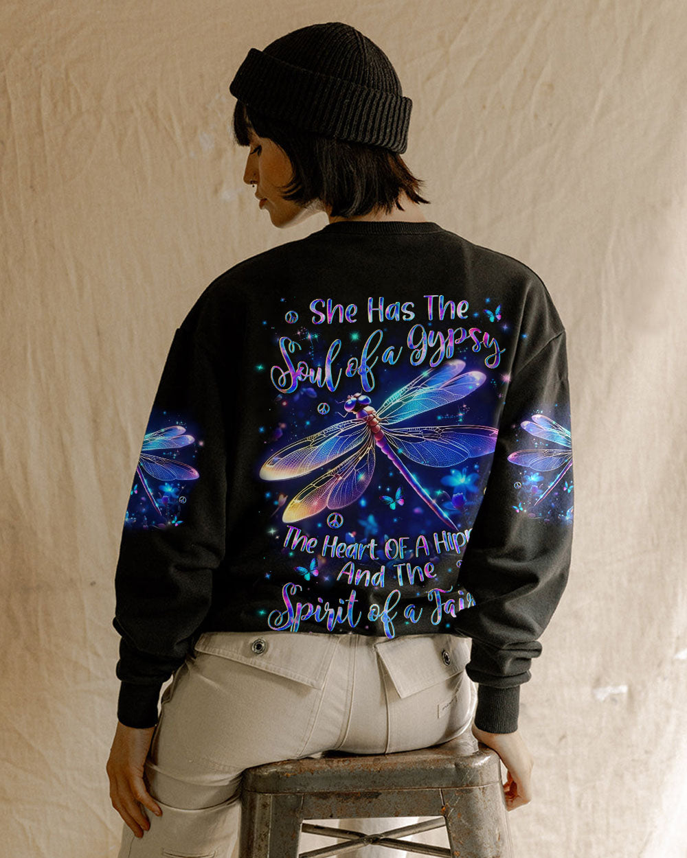 Soul of a Gypsy Heart of a Hippie Spirit of a Fairy Neon Dragonfly Galaxy AOP Shirts _3_ uUxvF
