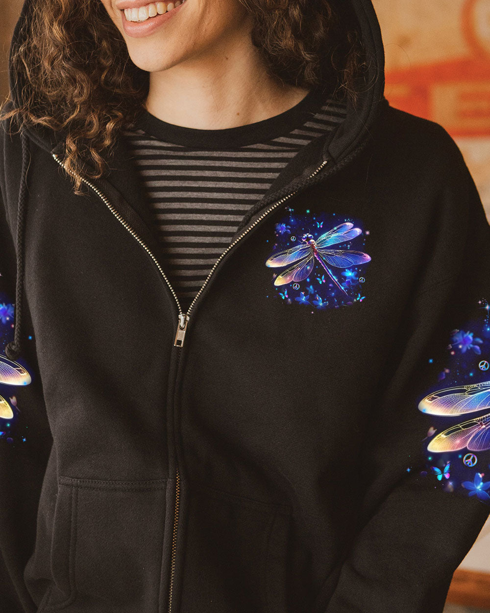 Soul of a Gypsy Heart of a Hippie Spirit of a Fairy Neon Dragonfly Galaxy AOP Shirts _4_ d8WBr