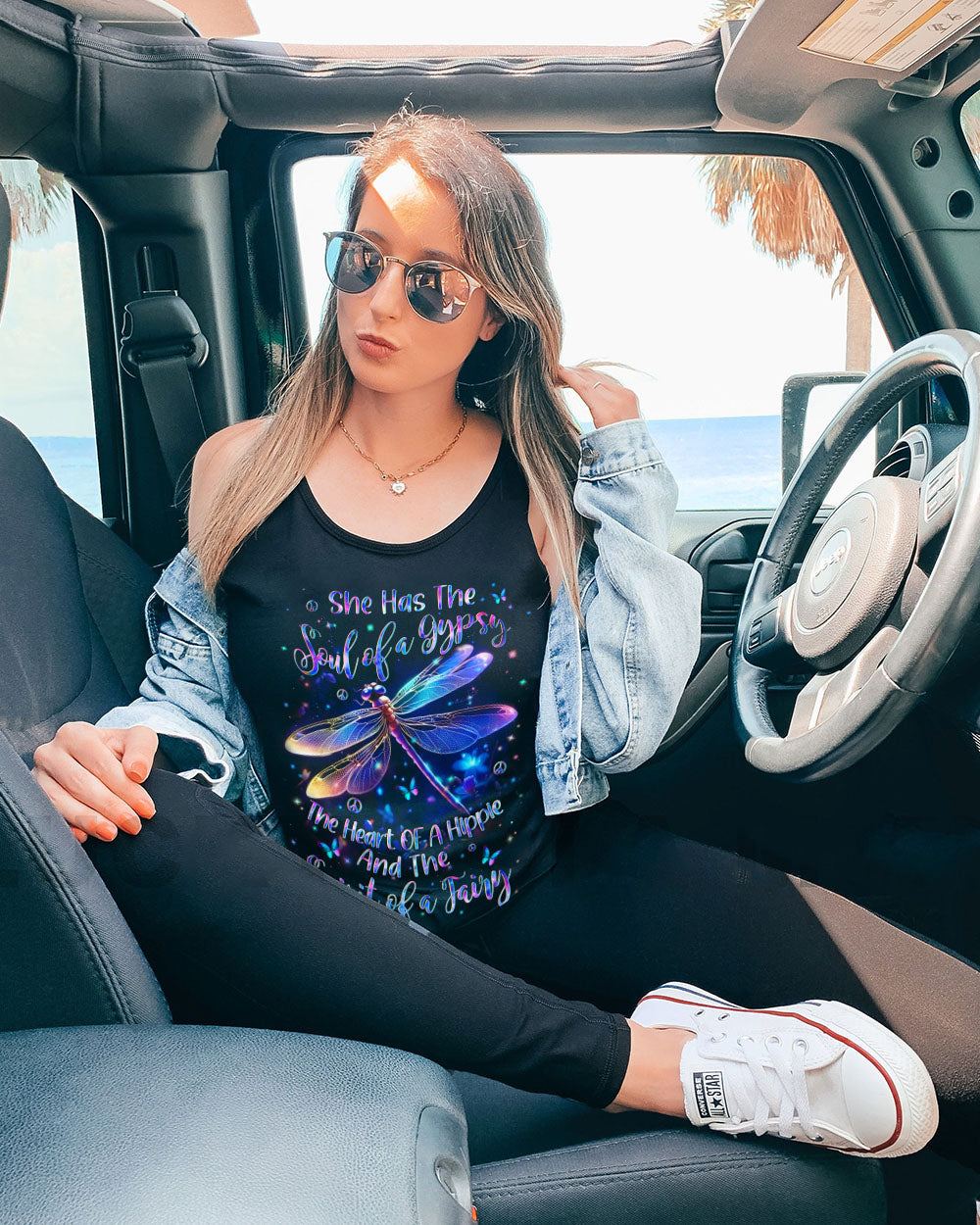 Soul of a Gypsy Heart of a Hippie Spirit of a Fairy Neon Dragonfly Galaxy AOP Shirts _5_ qit8M