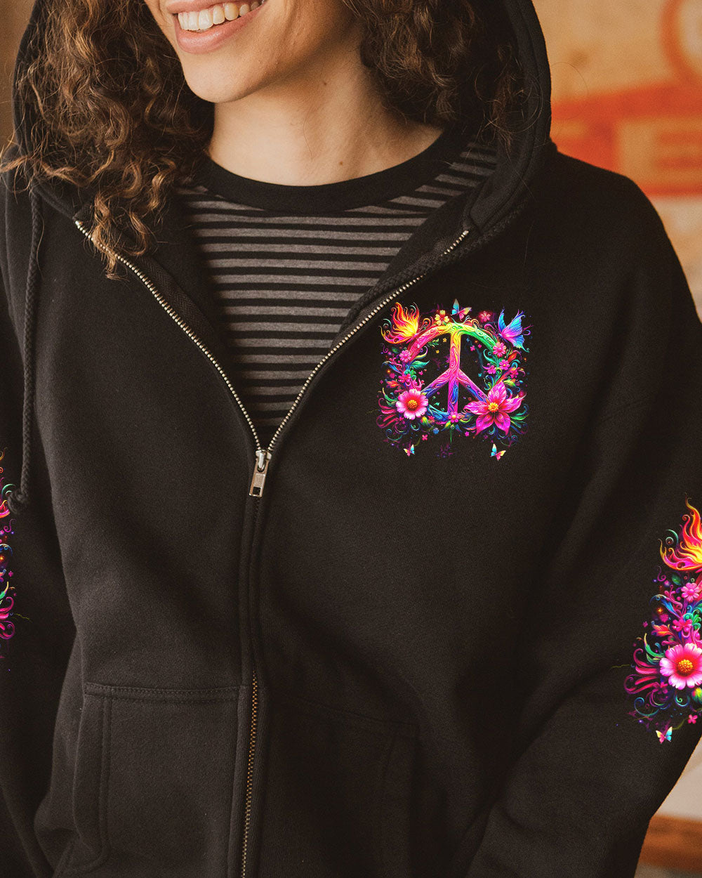 Soul of a Gypsy Heart of a Hippie Spirit of a Fairy Neon Flowers Peace Symbol AOP Shirts _4_ i8gpL