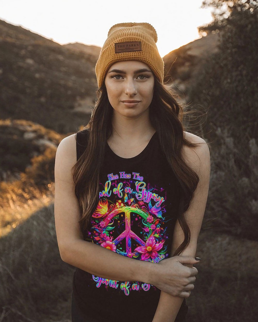 Soul of a Gypsy Heart of a Hippie Spirit of a Fairy Neon Flowers Peace Symbol AOP Shirts _5_ wRNed
