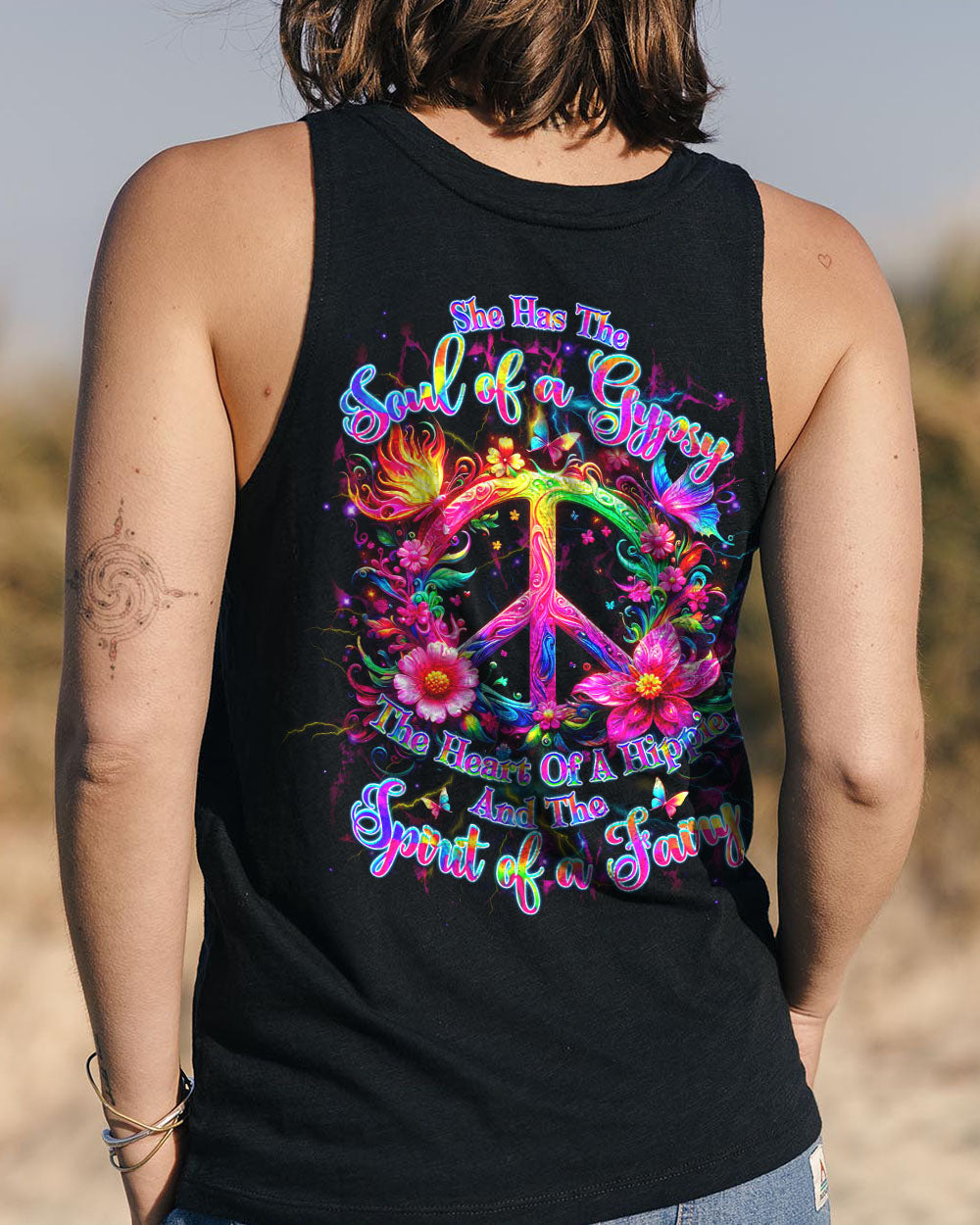 Soul of a Gypsy Heart of a Hippie Spirit of a Fairy Neon Flowers Peace Symbol AOP Shirts _7_ bMp7e