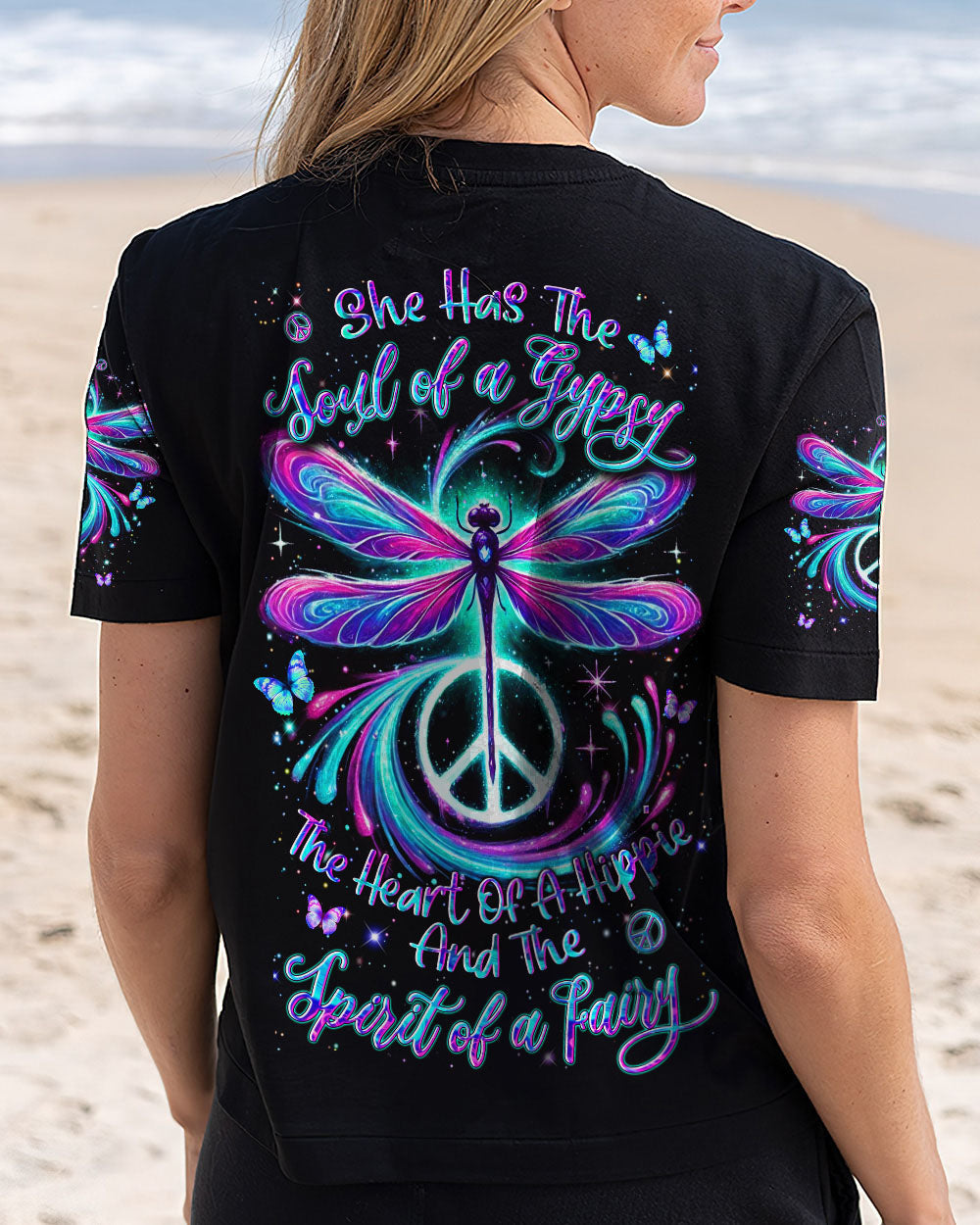 Soul of a Gypsy Heart of a Hippie Spirit of a Fairy Neon Peace Sign AOP Shirts _12_ eURrk