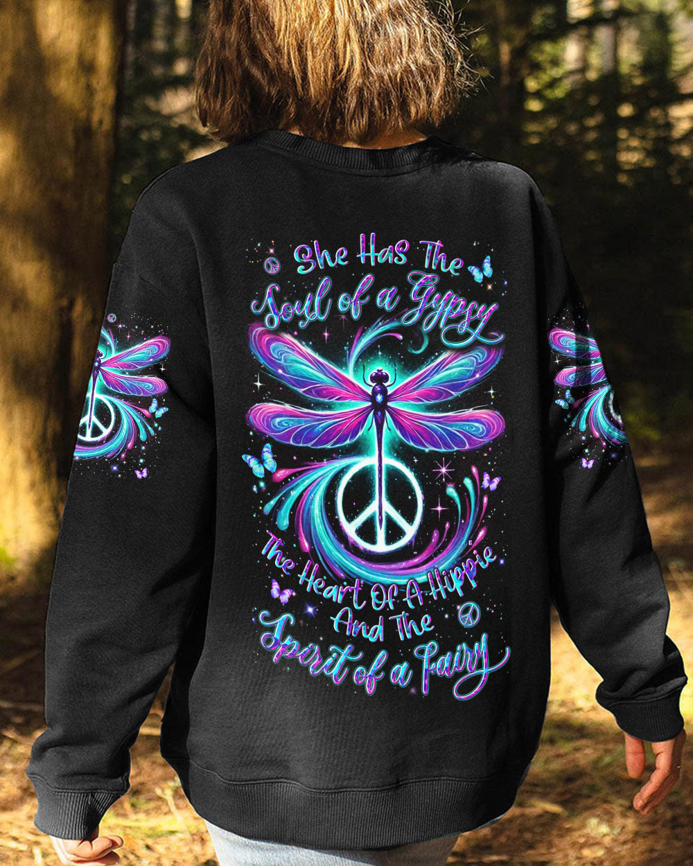 Soul of a Gypsy Heart of a Hippie Spirit of a Fairy Neon Peace Sign AOP Shirts _3_ hlWVD