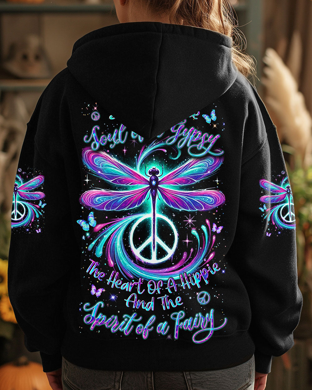 Soul of a Gypsy Heart of a Hippie Spirit of a Fairy Neon Peace Sign AOP Shirts _8_ xJn5h