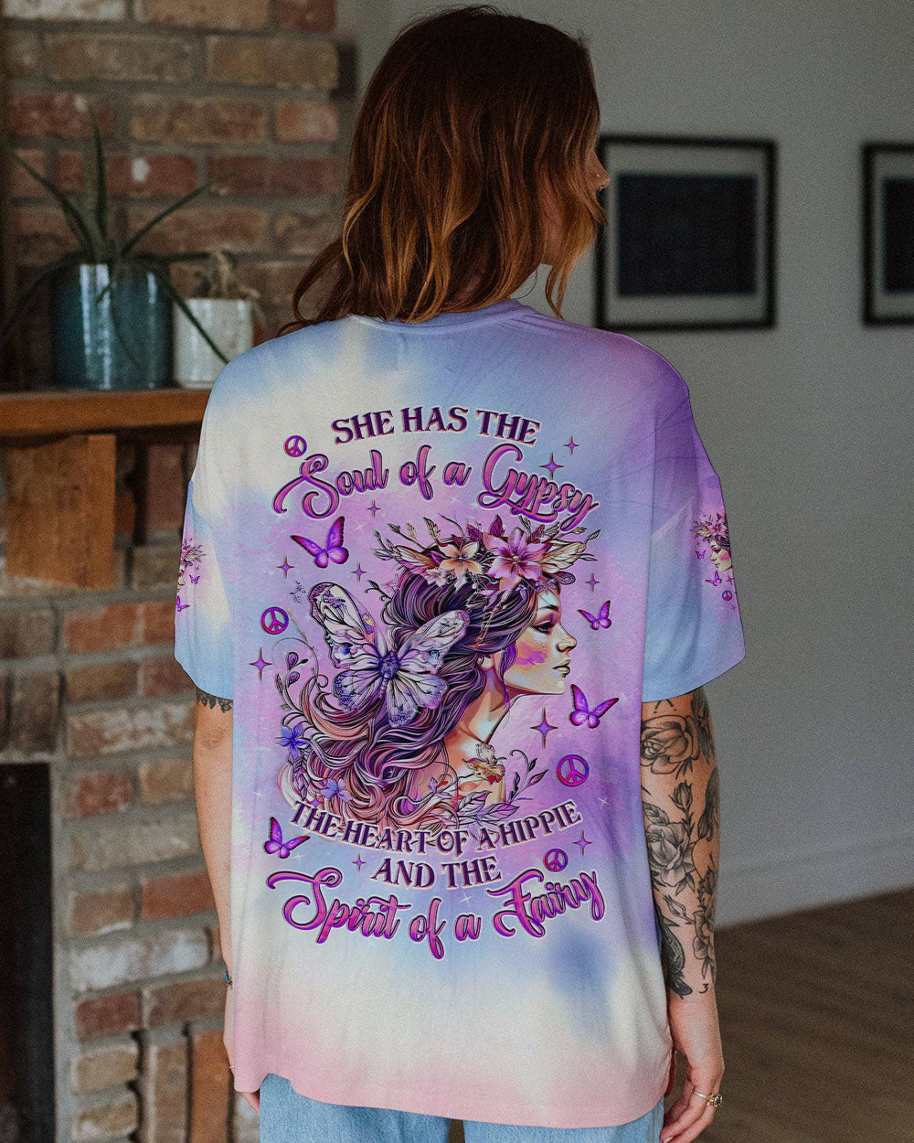 Soul of a Gypsy Heart of a Hippie Spirit of a Fairy Pastel Butterfly and Fairy AOP Shirts _10_ yA2qf