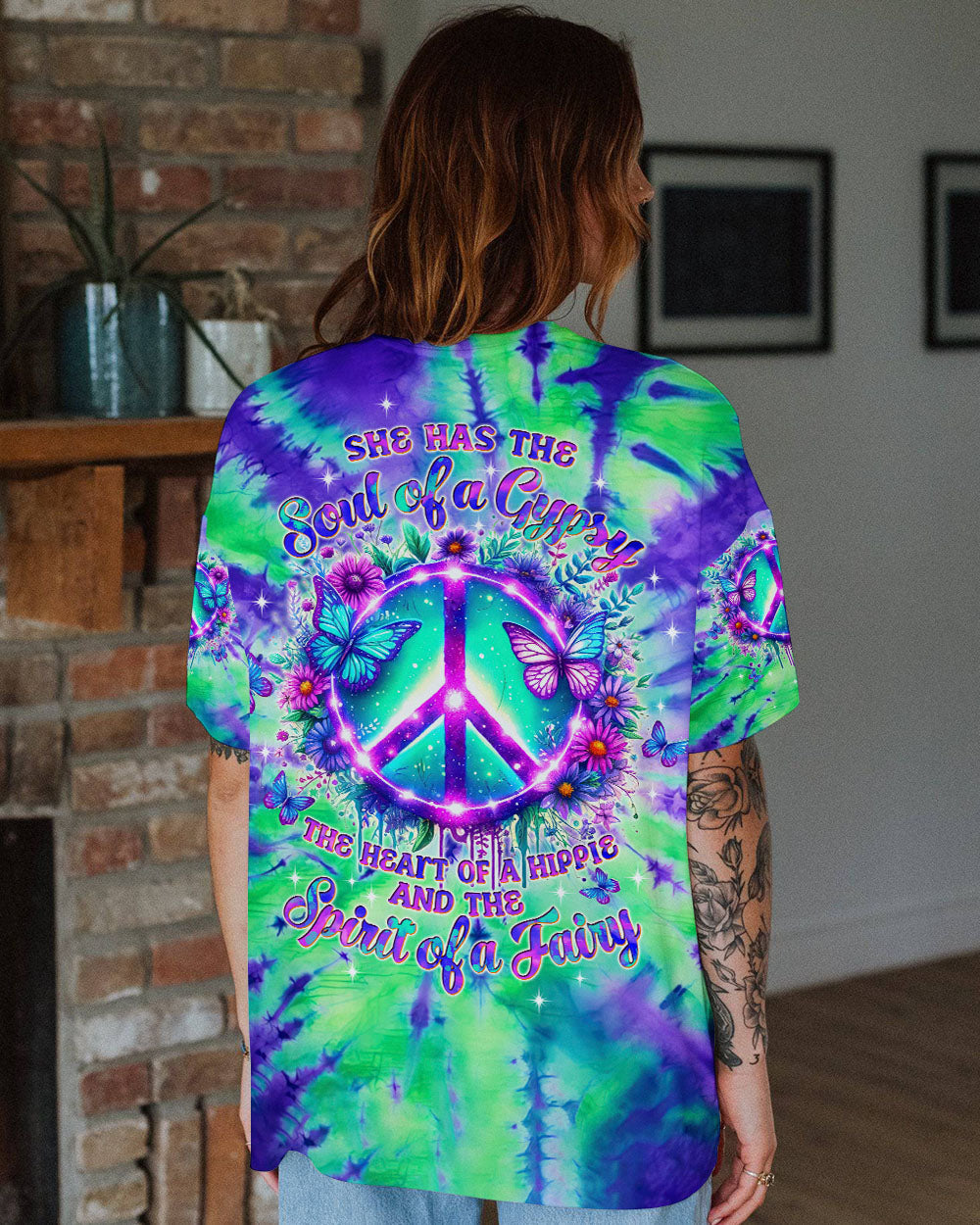 Soul of a Gypsy Heart of a Hippie Spirit of a Fairy Peace Sign Butterfly AOP Shirts _1_ Q4P7G
