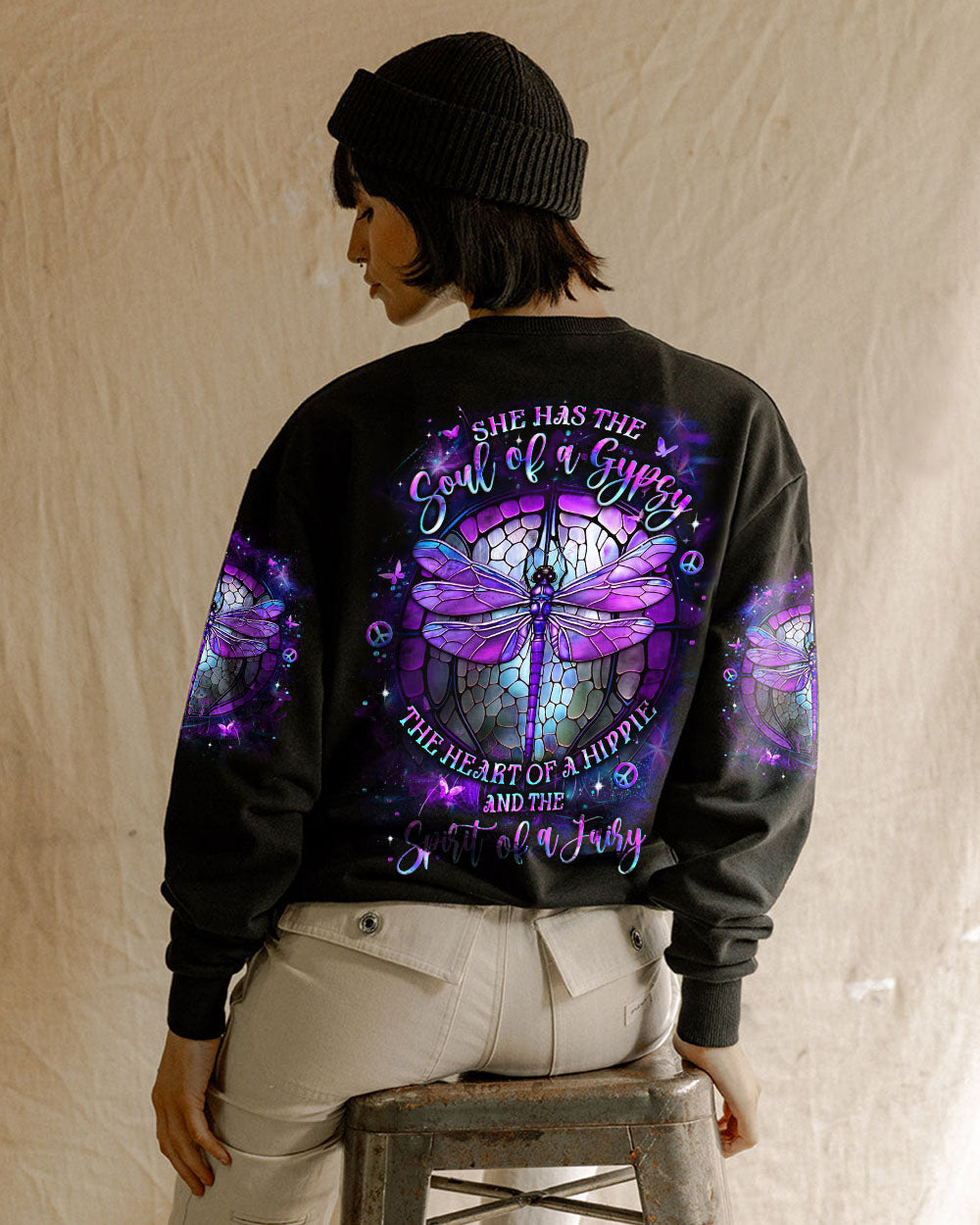 Soul of a Gypsy Heart of a Hippie Spirit of a Fairy Purple Dragonfly Magical AOP Shirts _3_ 02Ioz
