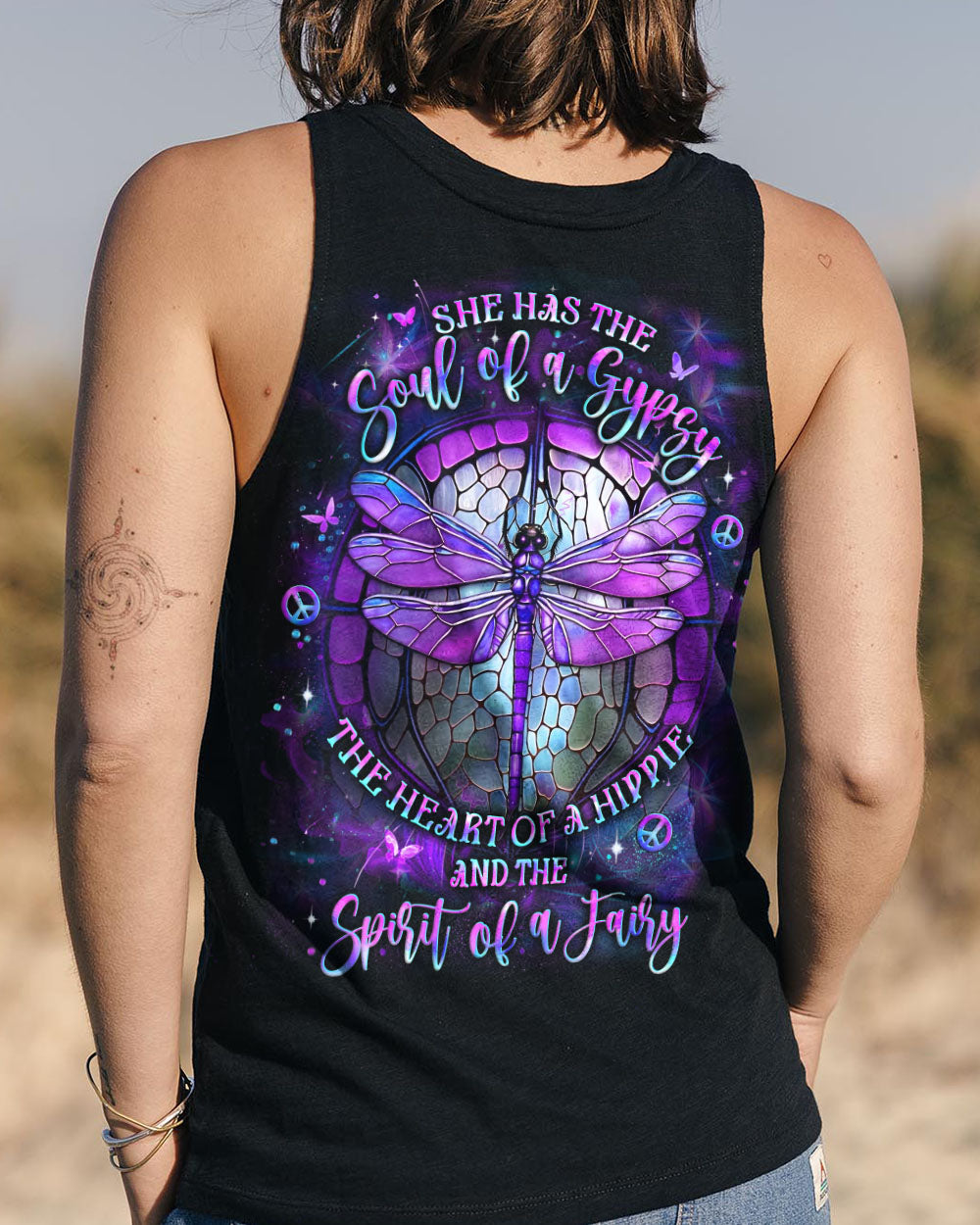 Soul of a Gypsy Heart of a Hippie Spirit of a Fairy Purple Dragonfly Magical AOP Shirts _7_ TNK1j