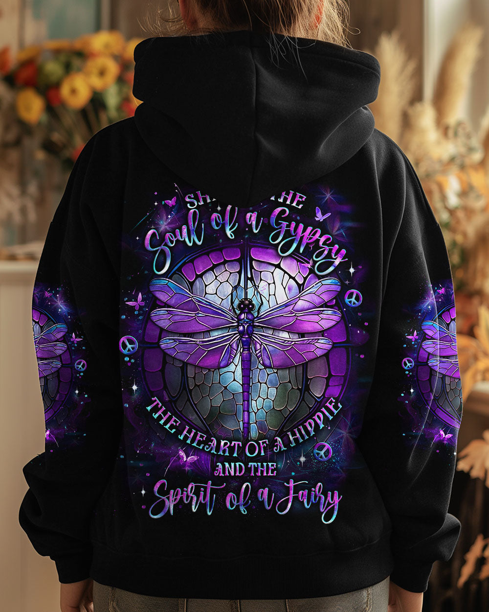 Soul of a Gypsy Heart of a Hippie Spirit of a Fairy Purple Dragonfly Magical AOP Shirts _8_ B6kMI