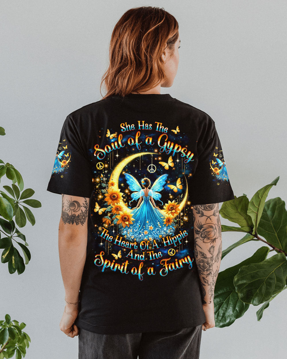 Soul of a Gypsy Heart of a Hippie Spirit of a Fairy Sunflowers Peace Signs AOP Shirts _10_ XqS1L