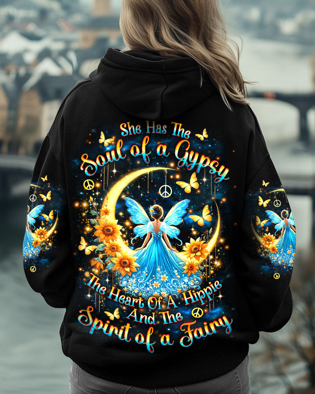 Soul of a Gypsy Heart of a Hippie Spirit of a Fairy Sunflowers Peace Signs AOP Shirts _1_ y8Rmw