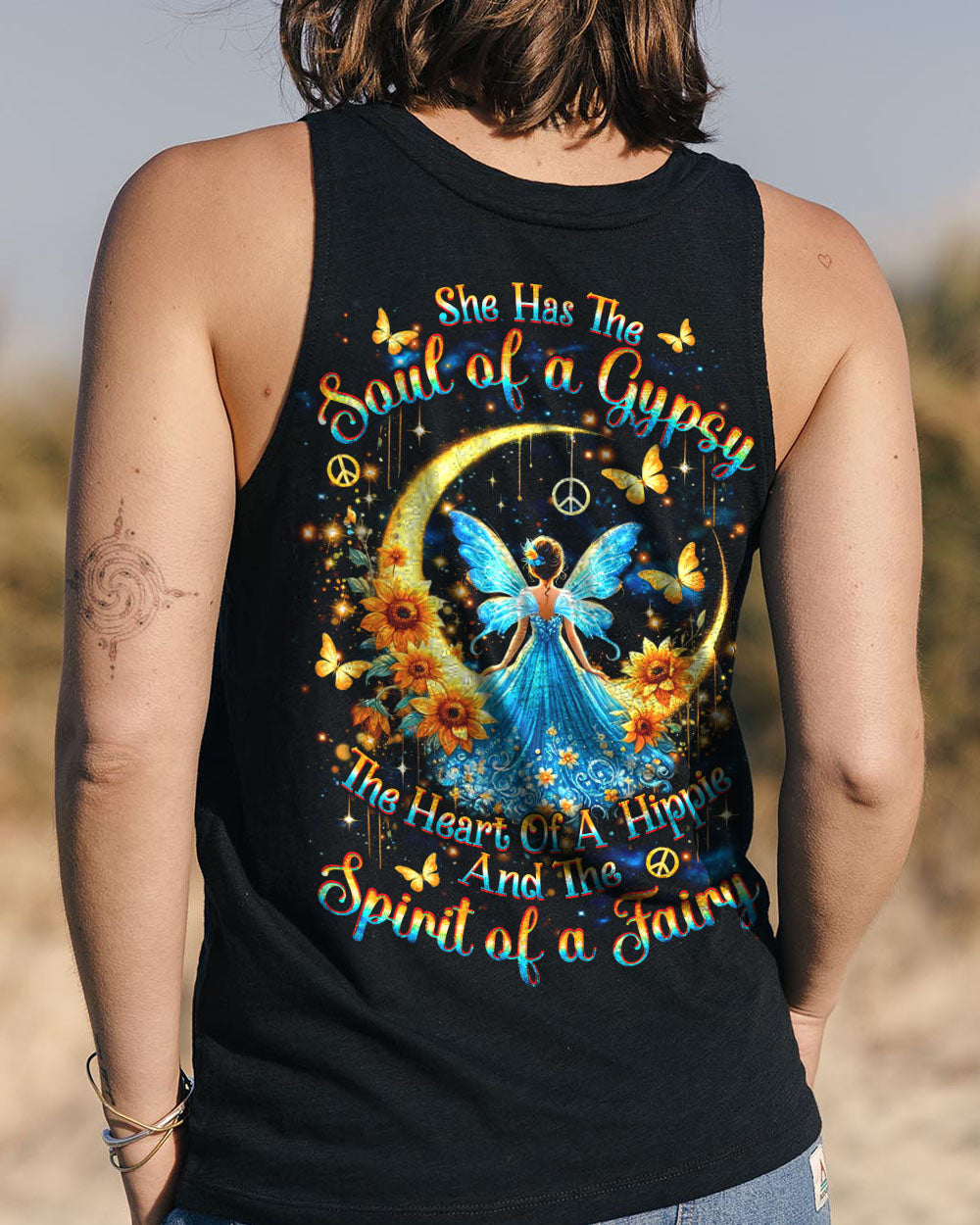Soul of a Gypsy Heart of a Hippie Spirit of a Fairy Sunflowers Peace Signs AOP Shirts _7_ vgKGn