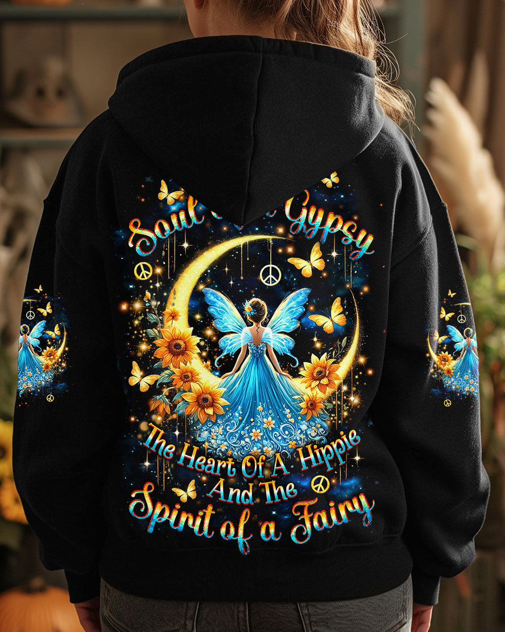 Soul of a Gypsy Heart of a Hippie Spirit of a Fairy Sunflowers Peace Signs AOP Shirts _8_ RXszs