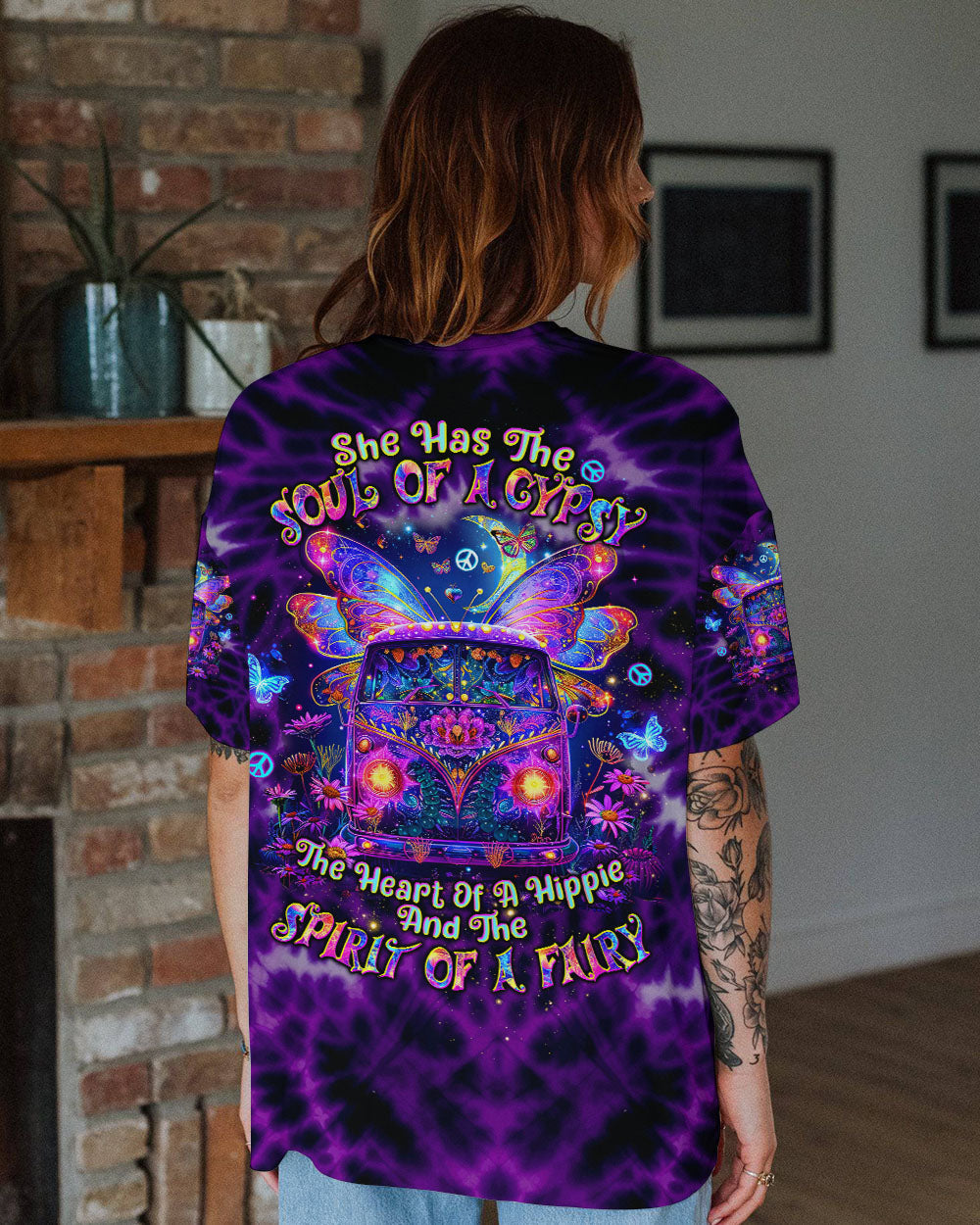 Soul of a Gypsy Heart of a Hippie Spirit of a Fairy VW Van and Butterfly Wings AOP Shirts _13_ fhC2W