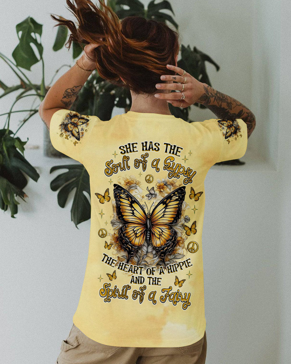 Soul of a Gypsy Heart of a Hippie Spirit of a Fairy Yellow Boho Butterfly AOP Shirts _12_ ByQ4Y