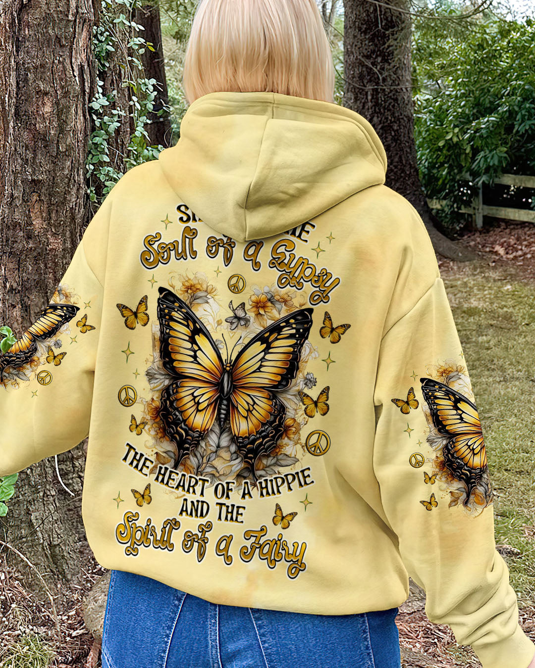 Soul of a Gypsy Heart of a Hippie Spirit of a Fairy Yellow Boho Butterfly AOP Shirts _3_ HHXT0