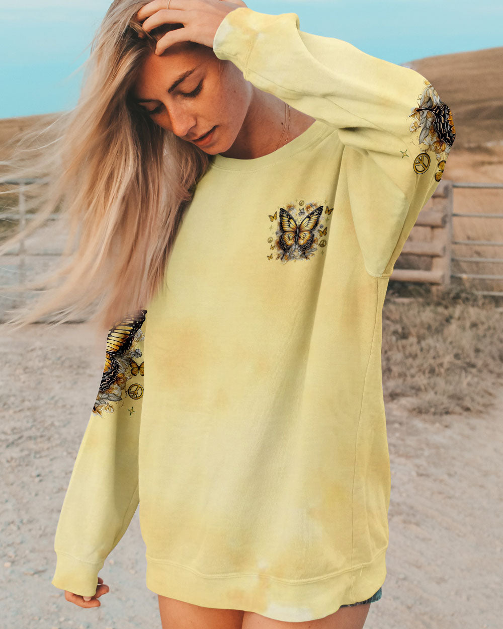 Soul of a Gypsy Heart of a Hippie Spirit of a Fairy Yellow Boho Butterfly AOP Shirts _4_ WSWaD