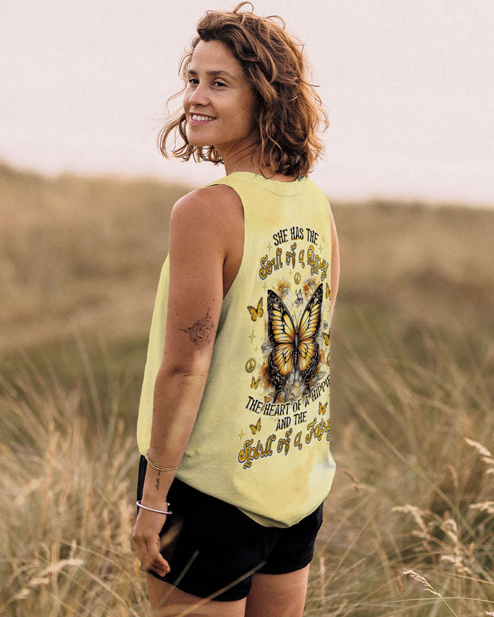 Soul of a Gypsy Heart of a Hippie Spirit of a Fairy Yellow Boho Butterfly AOP Shirts _9_ UhSJ1