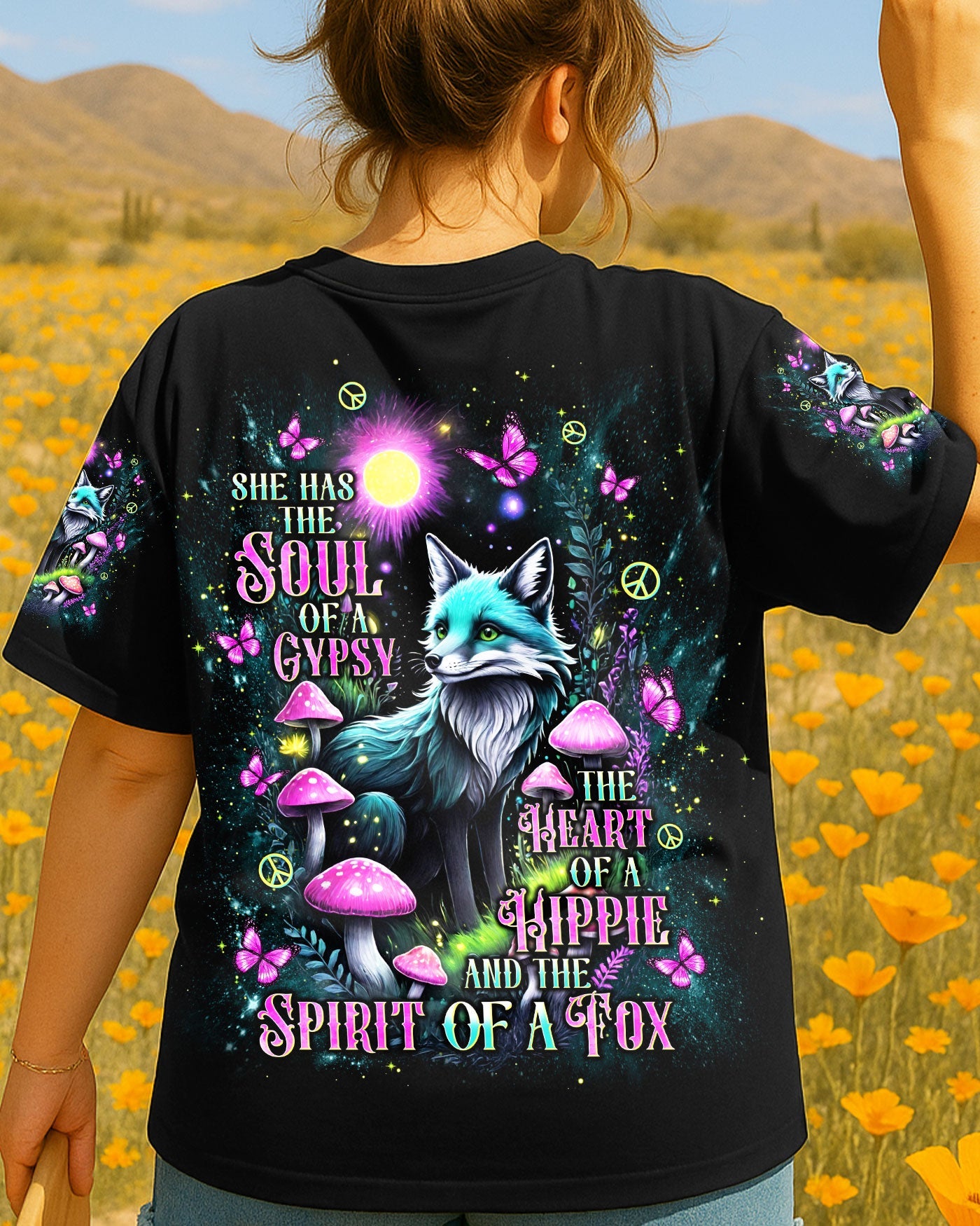 Soul of a Gypsy Heart of a Hippie Spirit of a Fox Fox with Peace _26 Mushroom Design AOP Shirts _1_ NshVn