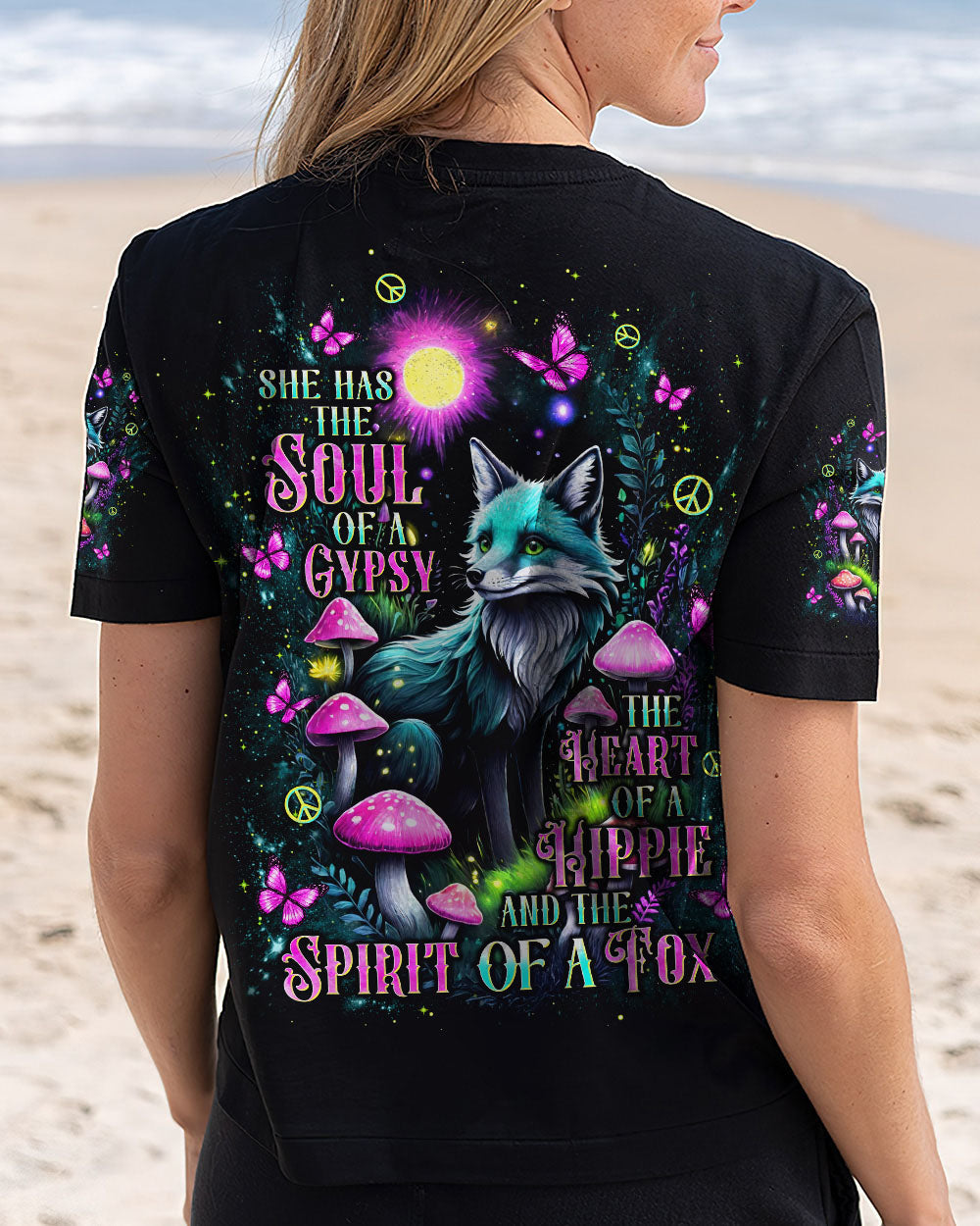 Soul of a Gypsy Heart of a Hippie Spirit of a Fox Fox with Peace _26 Mushroom Design AOP Shirts _3_ DGBge