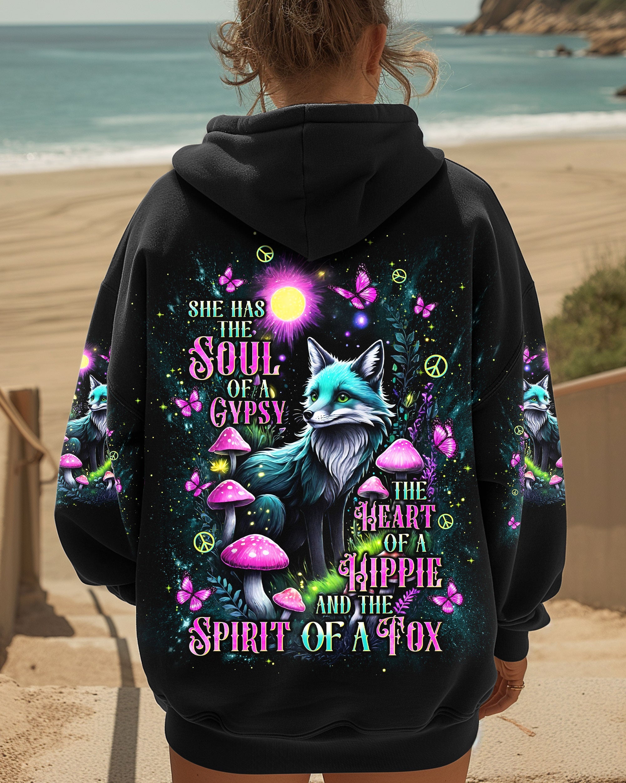 Soul of a Gypsy Heart of a Hippie Spirit of a Fox Fox with Peace _26 Mushroom Design AOP Shirts _5_ 1Tv4b