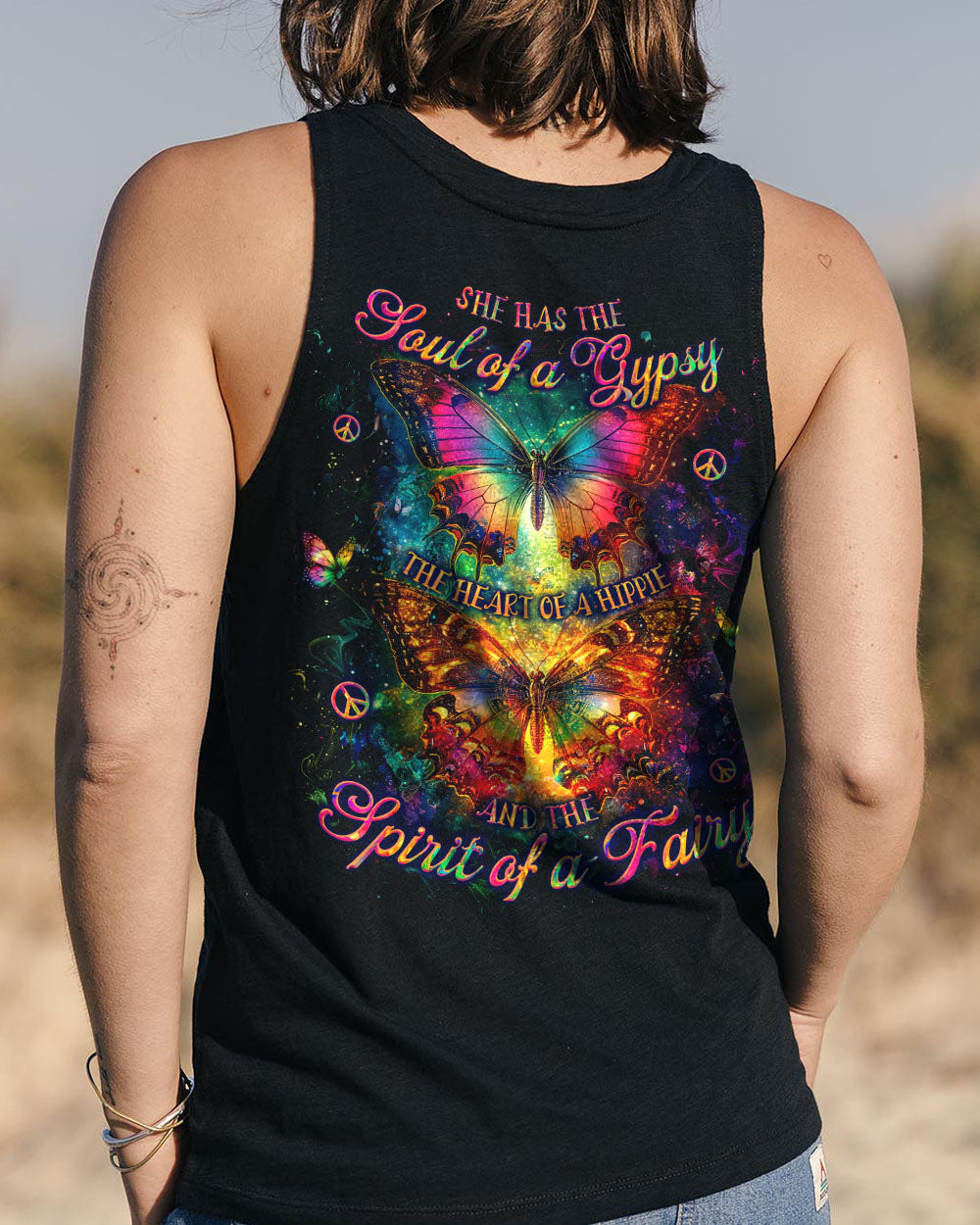 Soul of a Gypsy Heart of a Hippie the Spirit of a Fairy Colorful Butterfly Hippie AOP Shirts _11_ CT5yK