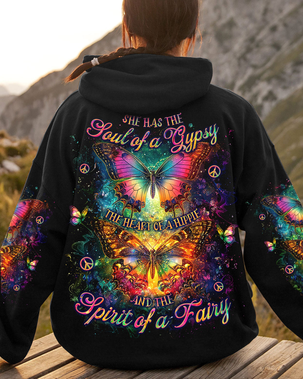 Soul of a Gypsy Heart of a Hippie the Spirit of a Fairy Colorful Butterfly Hippie AOP Shirts _5_ eN21H