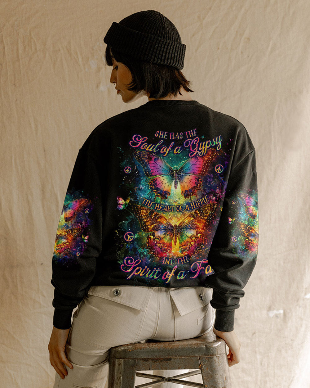 Soul of a Gypsy Heart of a Hippie the Spirit of a Fairy Colorful Butterfly Hippie AOP Shirts _7_ qxDA3