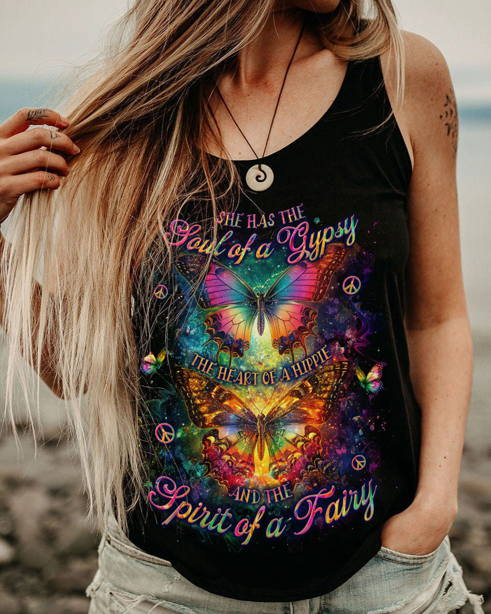 Soul of a Gypsy Heart of a Hippie the Spirit of a Fairy Colorful Butterfly Hippie AOP Shirts _9_ YlHv7