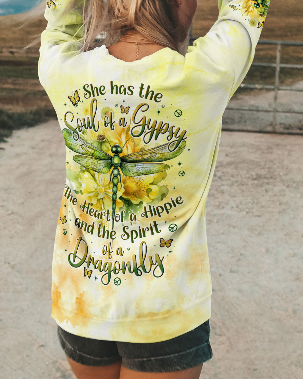 Soul of a Gypsy Hippie Heart Dragonfly Tie Dye Graphic Tee AOP Shirts _9_ DTso0