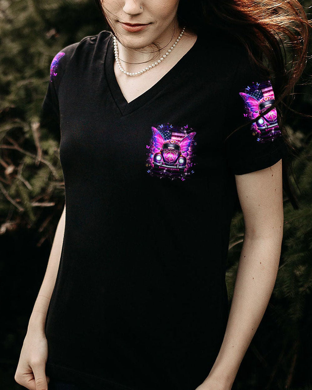 Soul of a Gypsy the Heart of a Hippie Spirit of a Fairy Pink VW Butterfly Car Graphic AOP Shirts _4_ 6d2Gp