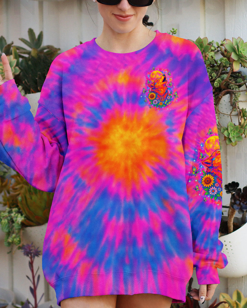 Spirit of the Wolf Heart of the Wild Tie Dye Wolf with Peace _26 Flower AOP Shirts _2_ cWukl