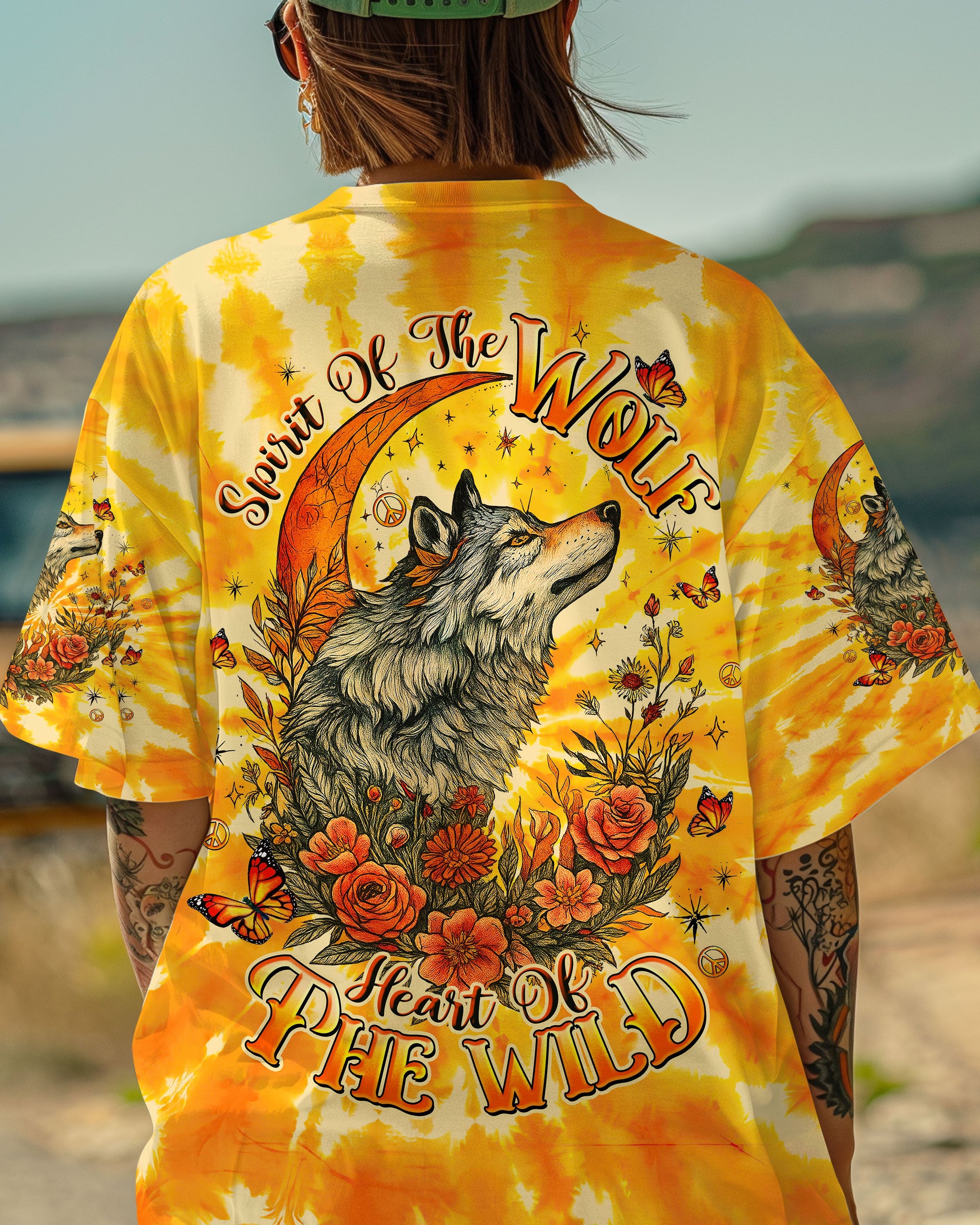 Spirit of the Wolf Heart of the Wild Wolf Floral and Moon Elements AOP Shirts _12_ EzHsT