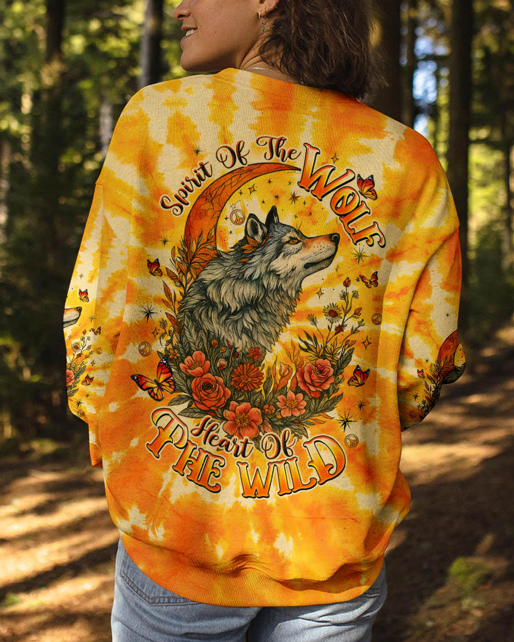 Spirit of the Wolf Heart of the Wild Wolf Floral and Moon Elements AOP Shirts _3_ tcYQh