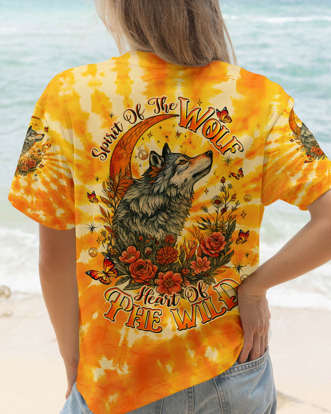 Spirit of the Wolf Heart of the Wild Wolf Floral and Moon Elements AOP Shirts _8_ lJPyC