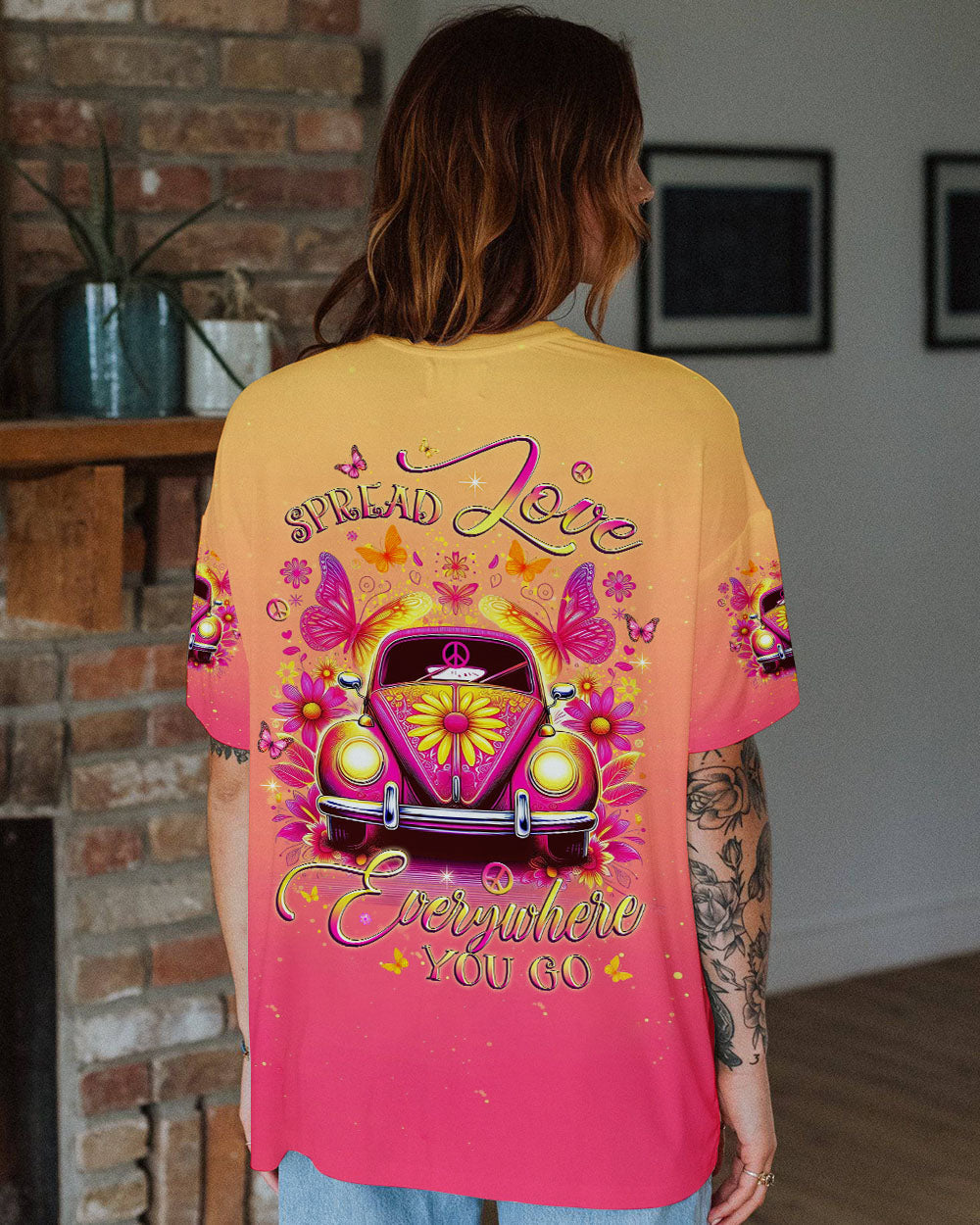 Spread Love Everywhere You Go Ombre Peace Car Hippie Style AOP Shirts _10_ T6uCT