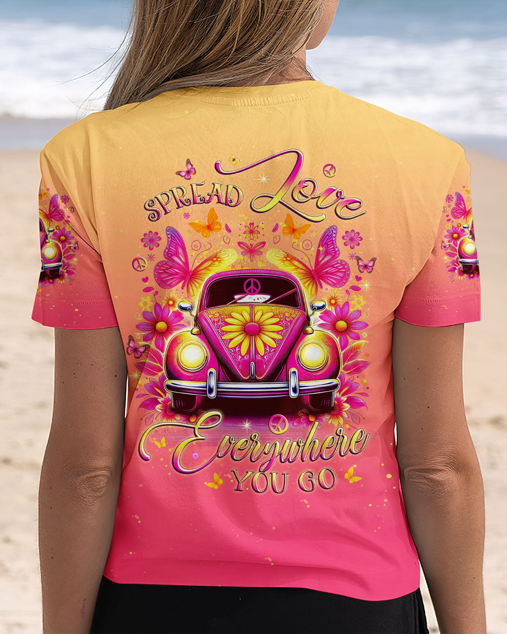 Spread Love Everywhere You Go Ombre Peace Car Hippie Style AOP Shirts _12_ zE1bf