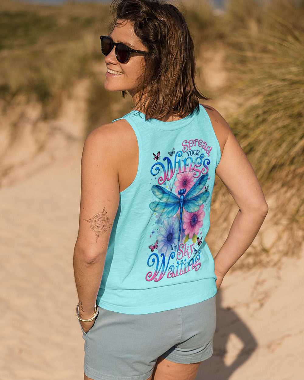 Spread Your Wings the Sky is Waiting Dragonfly Floral Nature Graphic AOP Shirts _13_ bk0ez