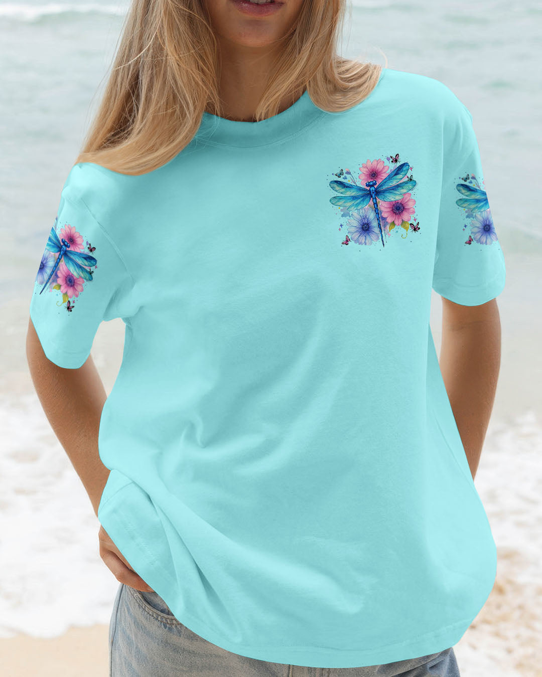 Spread Your Wings the Sky is Waiting Dragonfly Floral Nature Graphic AOP Shirts _2_ EorKn